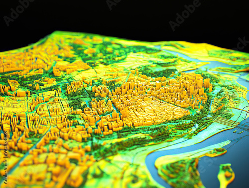 Technical aerial visual, 3D LiDAR GIS aerial map satellite scan model isolated, showing Asuncin, Paraguay . Elevation, topography, render photo