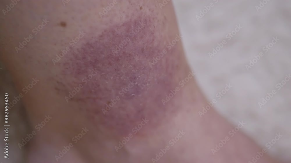 Close up, Formation of a Large Red Spot on the Skin from a Tick Bite. Irritation, itching, swelling, infection, redness around skin of leg. Lyme disease. Insect, mosquito, encephalitis tick bite. Close up, Formation of a Large Red Spot on the Skin from a Tick Bite. Irritation, itching, swelling, infection, redness around skin of leg. Lyme disease. Insect, mosquito, encephalitis tick bite.