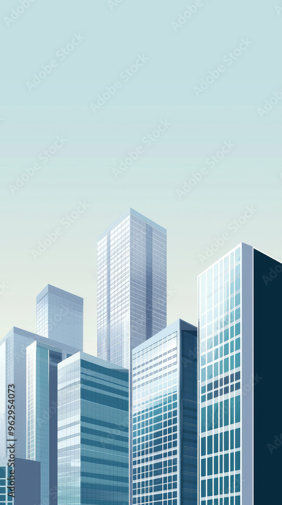 A minimalist cityscape, showcasing sleek, modern skyscrapers against a soft, light blue sky. A minimalist cityscape, showcasing sleek, modern skyscrapers against a soft, light blue sky.