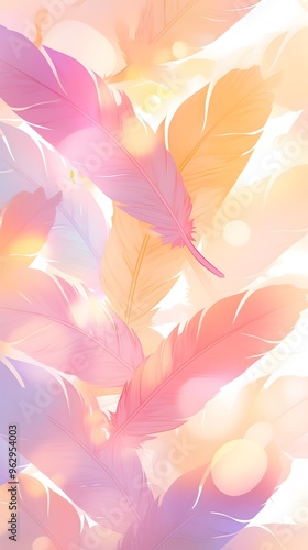 Dreamy Colorful Rainbow Pastel Feathers Sunlight Background Wallpaper