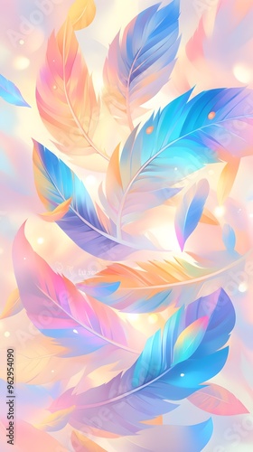 Dreamy Colorful Rainbow Pastel Feathers Sunlight Background Wallpaper