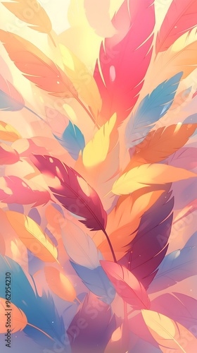Dreamy Colorful Rainbow Pastel Feathers Sunlight Background Wallpaper