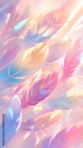 Dreamy Colorful Rainbow Pastel Feathers Sunlight Background Wallpaper