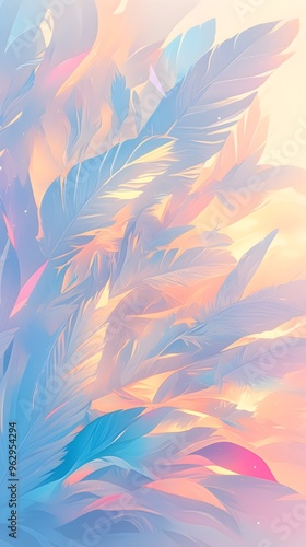 Dreamy Colorful Rainbow Pastel Feathers Sunlight Background Wallpaper