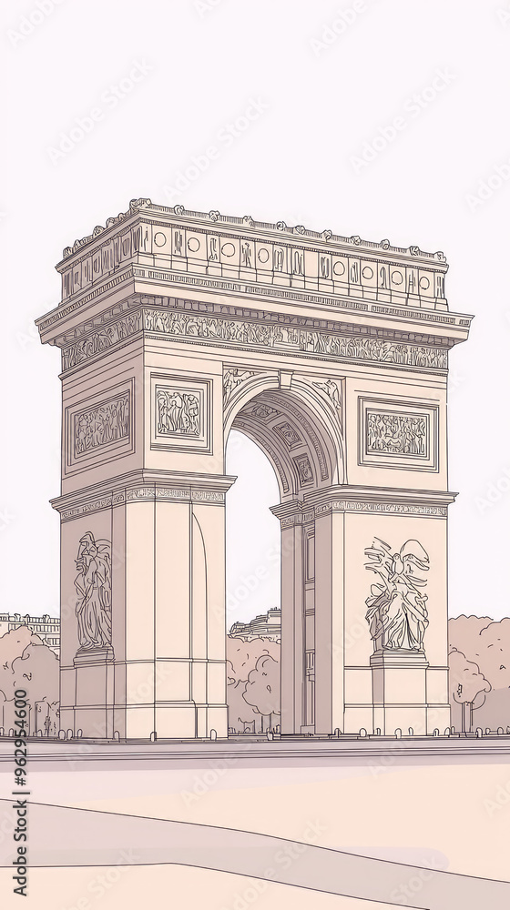 Obraz premium The Arc de Triomphe: A Parisian Icon in Simple Lines