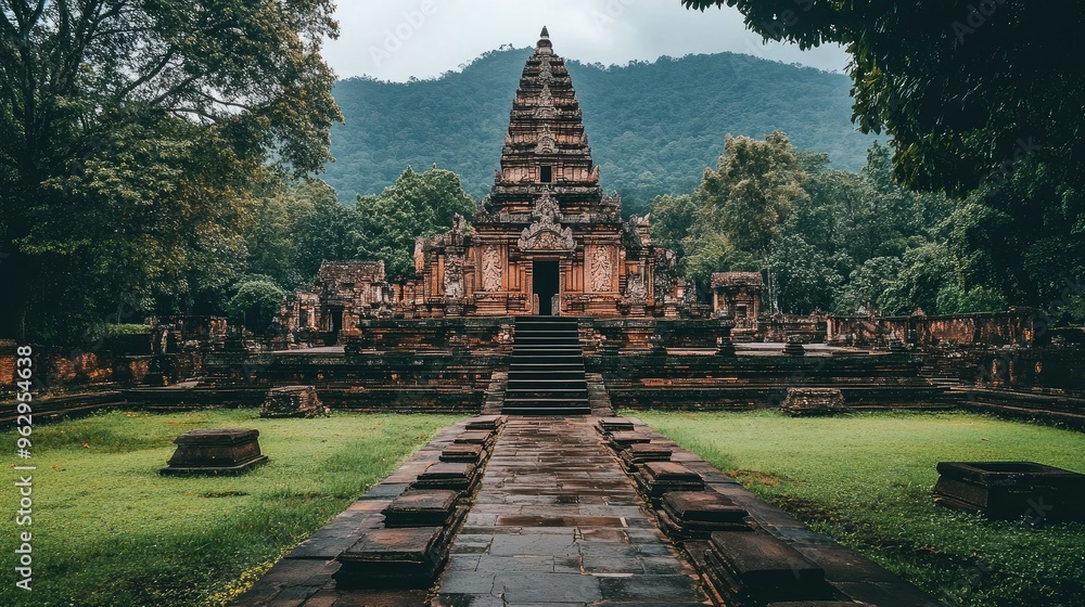Ancient Asian temple surrounded by lush greenery Ancient Asian temple surrounded by lush greenery