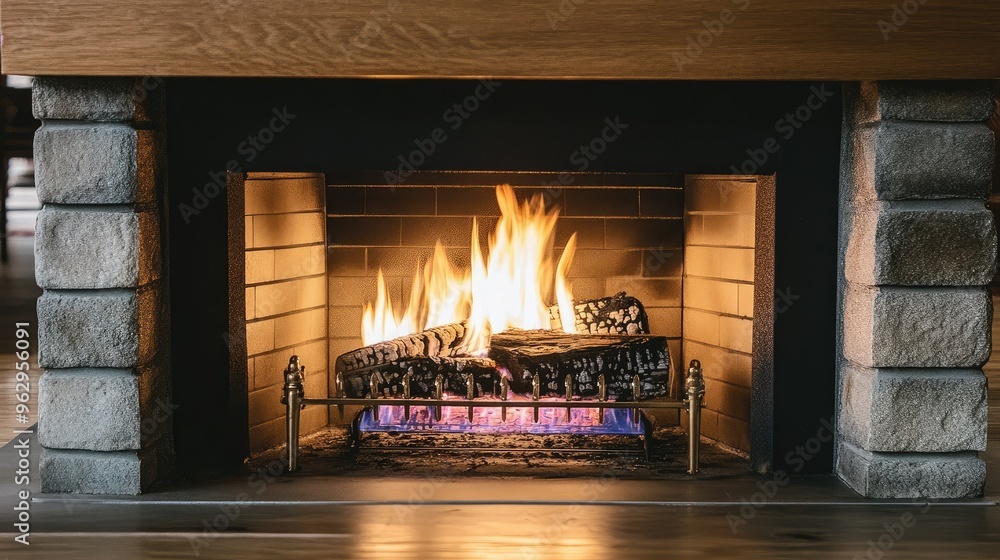 Cozy fireplace with crackling flames Cozy fireplace with crackling flames
