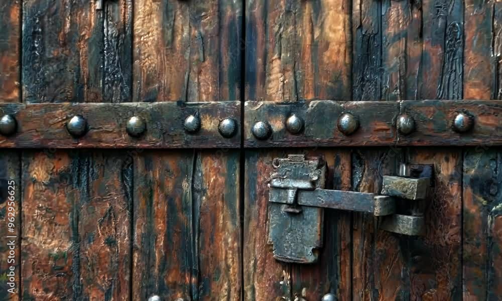 Rustic wooden door with metal hinges, Video Rustic wooden door with metal hinges, Video