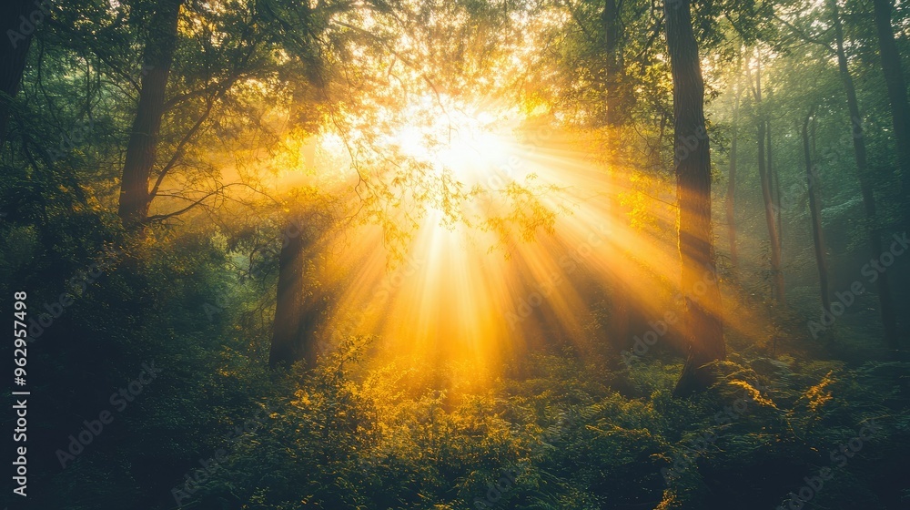 Bright rays illuminating a forest Bright rays illuminating a forest