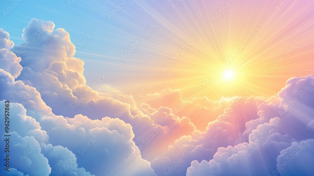 Bright sunbeams painting sky in pastel shades Bright sunbeams painting sky in pastel shades