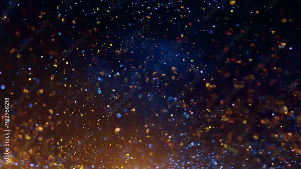 Blue and Gold Particles Moving black Background. Abstract Footage background Blue and Gold Particles Moving black Background. Abstract Footage background