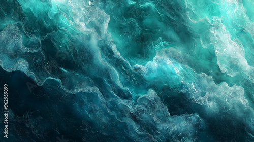 Abstract ocean textures with emerald green and white highlights