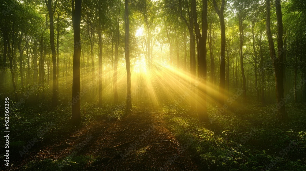 Obraz premium Bright rays illuminating a forest