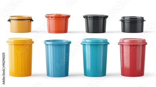 Wallpaper Mural Set of empty colorful plastic buckets with handles and lids standing on white background Torontodigital.ca