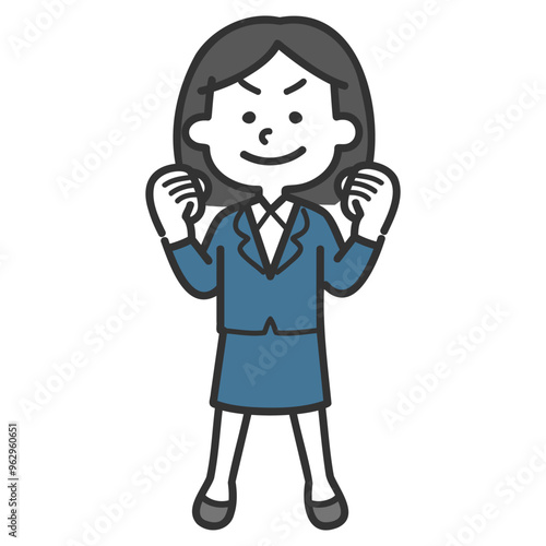 両手でガッツポーズをしている女性社員