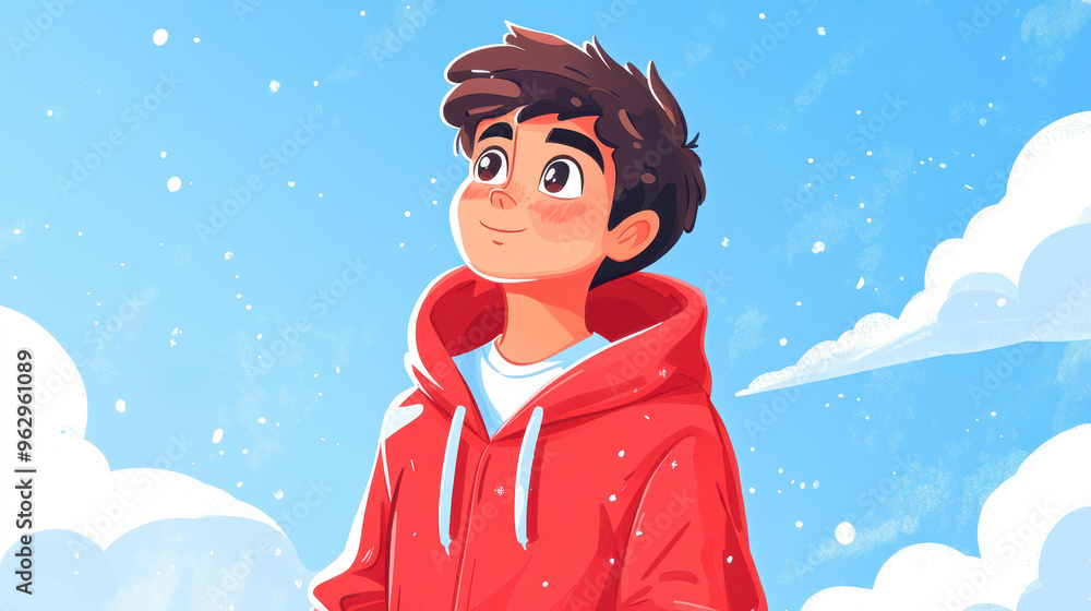 Unique D illustration of an enigmatic boy in a hoodie, perfect for modern book interiors, with textured cartoon flair. Unique D illustration of an enigmatic boy in a hoodie, perfect for modern book interiors, with textured cartoon flair.