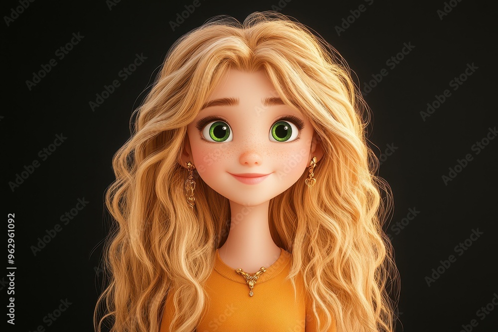Meet a brave yearold girl with wavy blonde hair and bright green eyes, shining with style against a dark backdrop. Meet a brave yearold girl with wavy blonde hair and bright green eyes, shining with style against a dark backdrop.