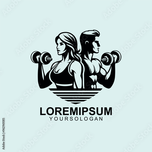 Fitness Center logo. Sport and fitness logo Design . Gym Logo Icon Design Vector Stock, or emblem with woman and man silhouettes.