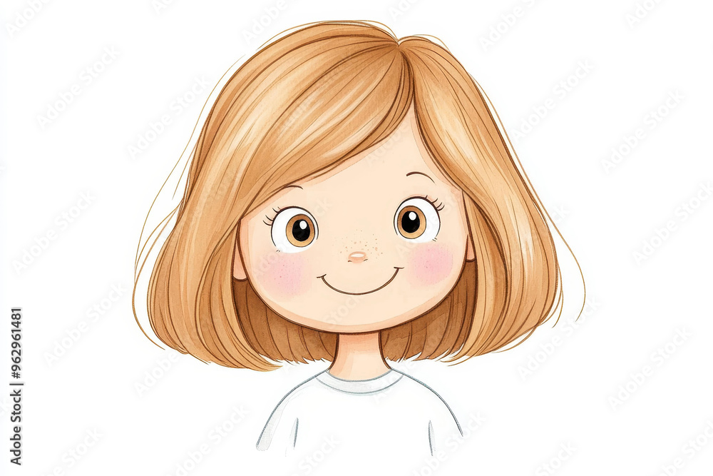 A charming watercolor illustration of a joyful girl, captured with vibrant colors and a playful spirit, perfect for childrens stories.