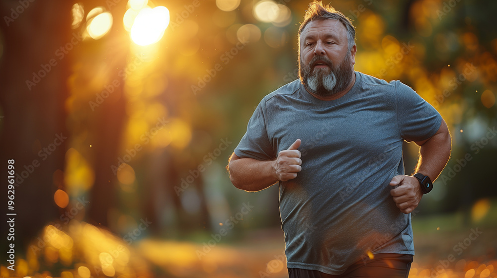Overweight man jogging in the central park. summer flair. Overweight man jogging in the central park. summer flair.