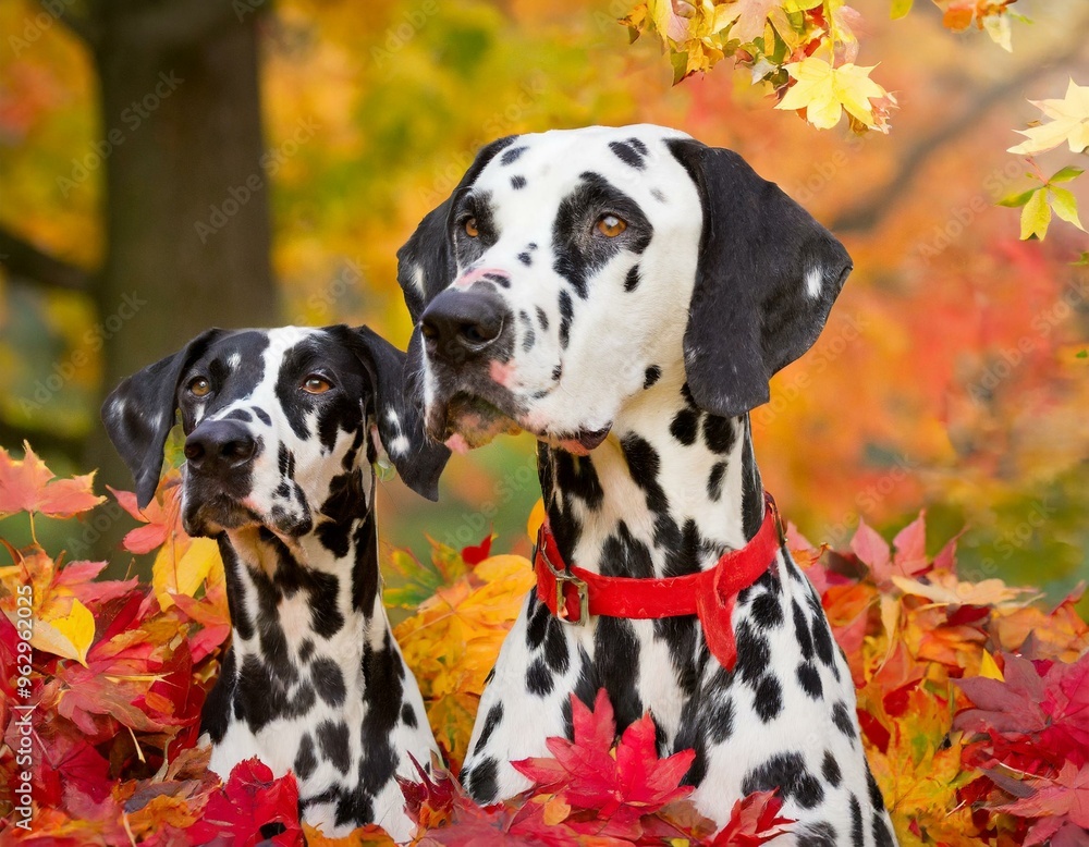 Hund zwischen Ahornblättern im Herbst Hund zwischen Ahornblättern im Herbst