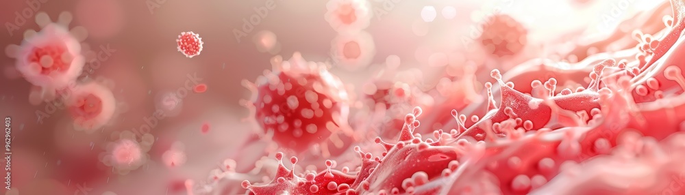 Abstract Red Virus Cells in a Liquid Background Abstract Red Virus Cells in a Liquid Background