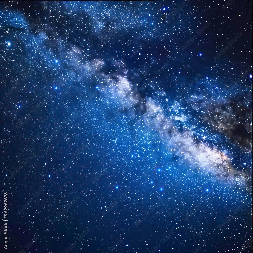 Fototapeta premium Panorama blue night sky milky way and star on dark background