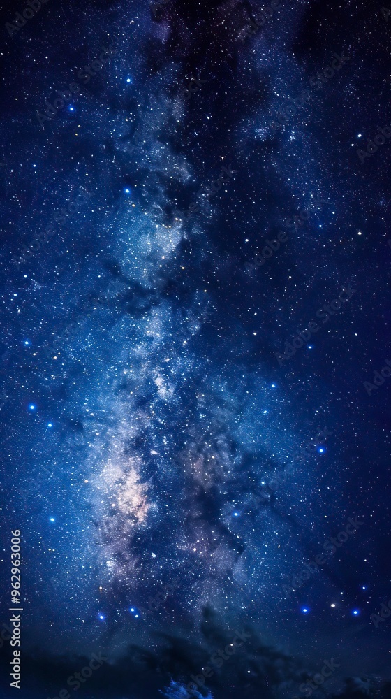 Fototapeta premium Panorama blue night sky milky way and star on dark background