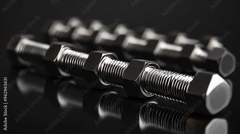 Metallic bolts on black surface Metallic bolts on black surface