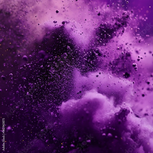 A minimal purple powder explosion background that creates a captivating and unique visual impact. The purple powder spreads out in a beautiful pattern, showing a sense of movement and energy. The mini