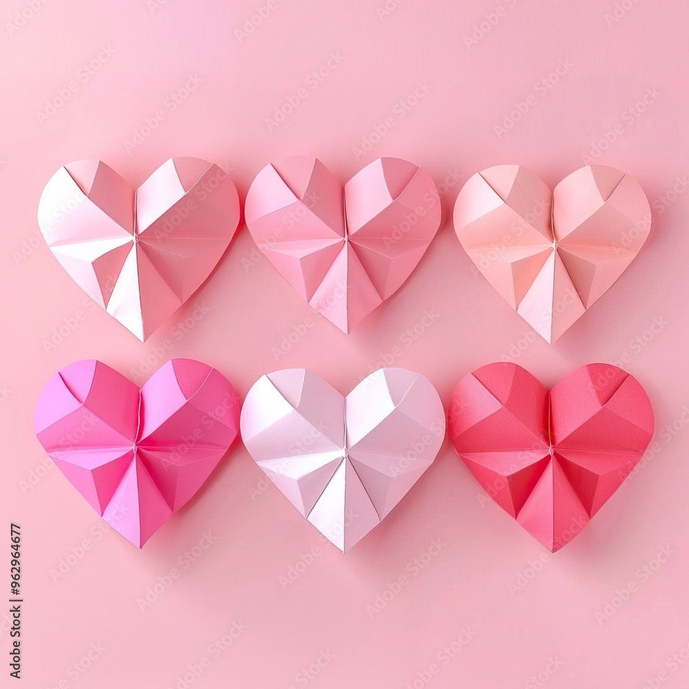 Paper valentines day hearts on pink Paper valentines day hearts on pink