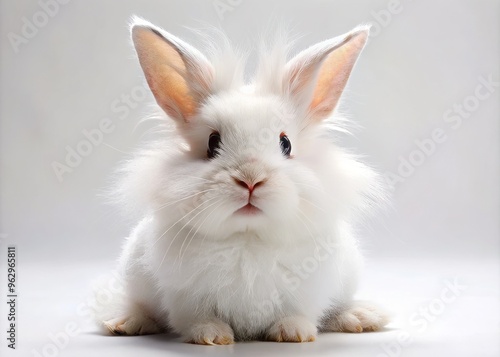 A majestic fluffy bunny strikes a pose, its massive ears flapping wildly as it surveys the snacks available