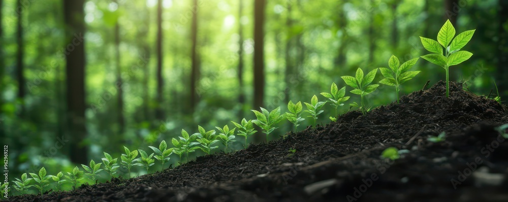 Financial graph growing out of a forest, showcasing the direct impact of green bonds on the environment and economic growth Financial graph growing out of a forest, showcasing the direct impact of green bonds on the environment and economic growth