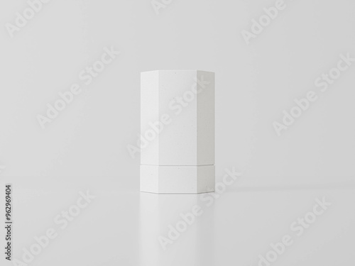 single hexagon box packaging mockup, hexagonal shape storage container mockup isolate on white background, tall geometry shape rigid box mockup, luxury close lid paper box product design display image