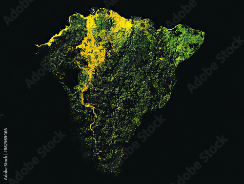 Technical aerial visual, 3D LiDAR GIS aerial map satellite scan model isolated, showing Boma, Congo . Elevation, topography, render photo