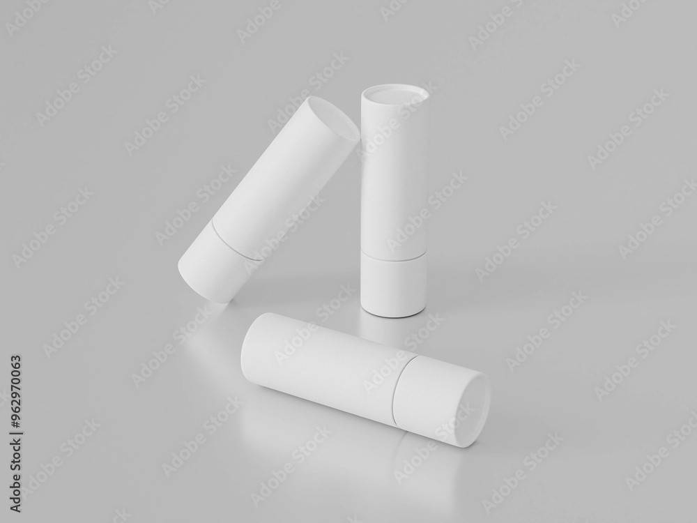 perspective view of empty label tube packaging mockup, collection of lipstick packaging mockup, tall cylindrical shape skincare and cosmetic product container mockup, clean tube storage display perspective view of empty label tube packaging mockup, collection of lipstick packaging mockup, tall cylindrical shape skincare and cosmetic product container mockup, clean tube storage display