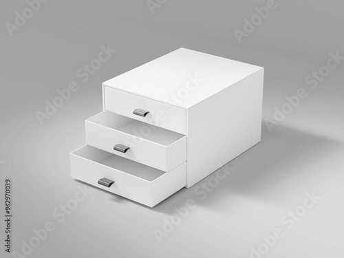 luxury drawer box mockup, 3 layers drawer box display isolated on background, empty slide-open box product design showcase, square pull-open sleeve container packaging design, elegant cabinet box