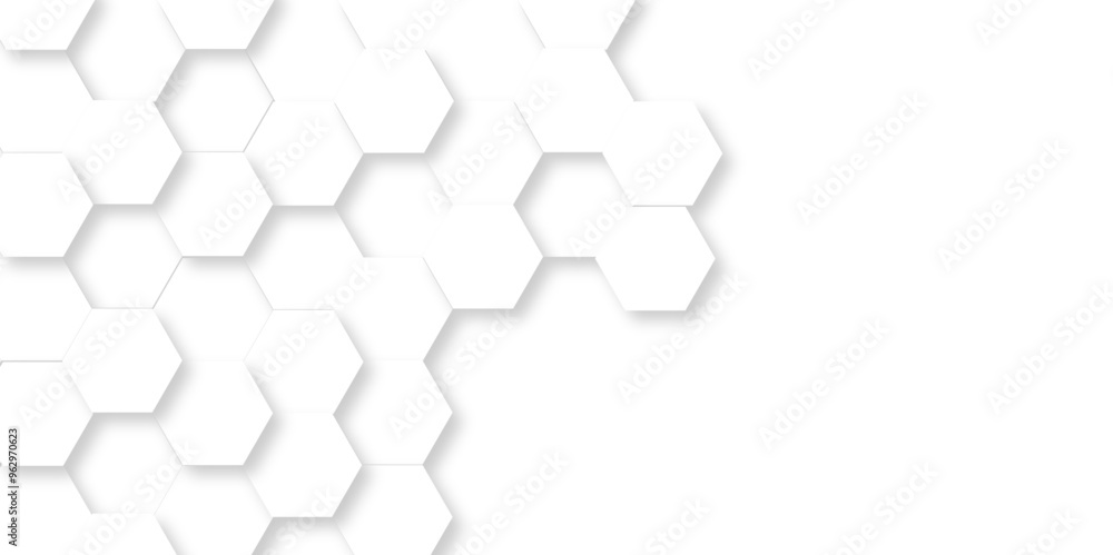 Obraz premium Vector Abstract 3d white hexagon realistic mesh cell honeycomb texture. geometric technology white grid emboss hexagonal background. connection web grid luxury white pattern. 