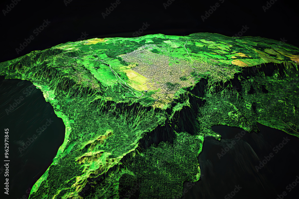 Technical aerial visual, 3D LiDAR GIS aerial map satellite scan model ...