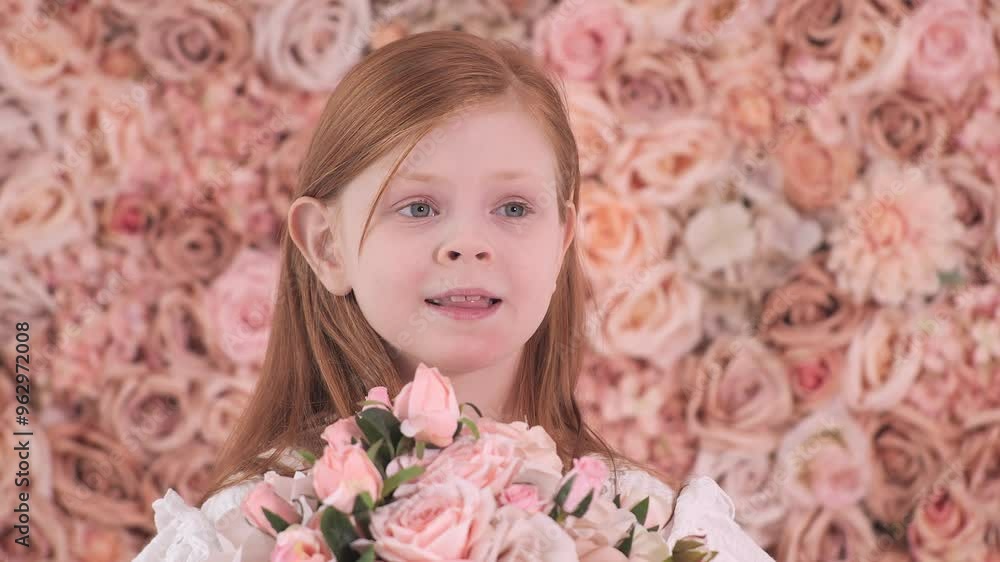 Charming Young Girl Surrounded by Beautiful Flowers Set Against a Vibrant Floral Backdrop Charming Young Girl Surrounded by Beautiful Flowers Set Against a Vibrant Floral Backdrop