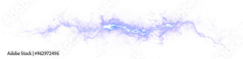 Row of abstract lightning graphic with electric blue tones isolate on transparent background, png, cutout