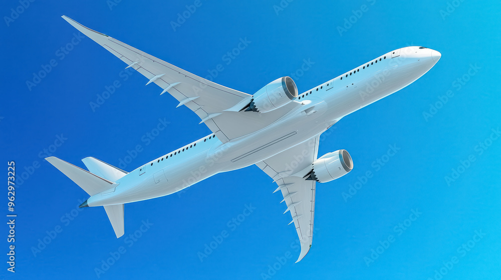 modern airplane flying high in the clear blue sky modern airplane flying high in the clear blue sky