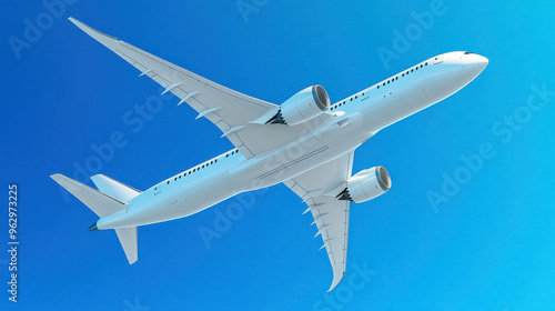 modern airplane flying high in the clear blue sky