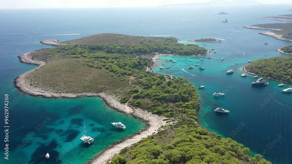 Aerial drone view of Pakleni Otoci, a scenic archipelago near Hvar, Croatia Aerial drone view of Pakleni Otoci, a scenic archipelago near Hvar, Croatia