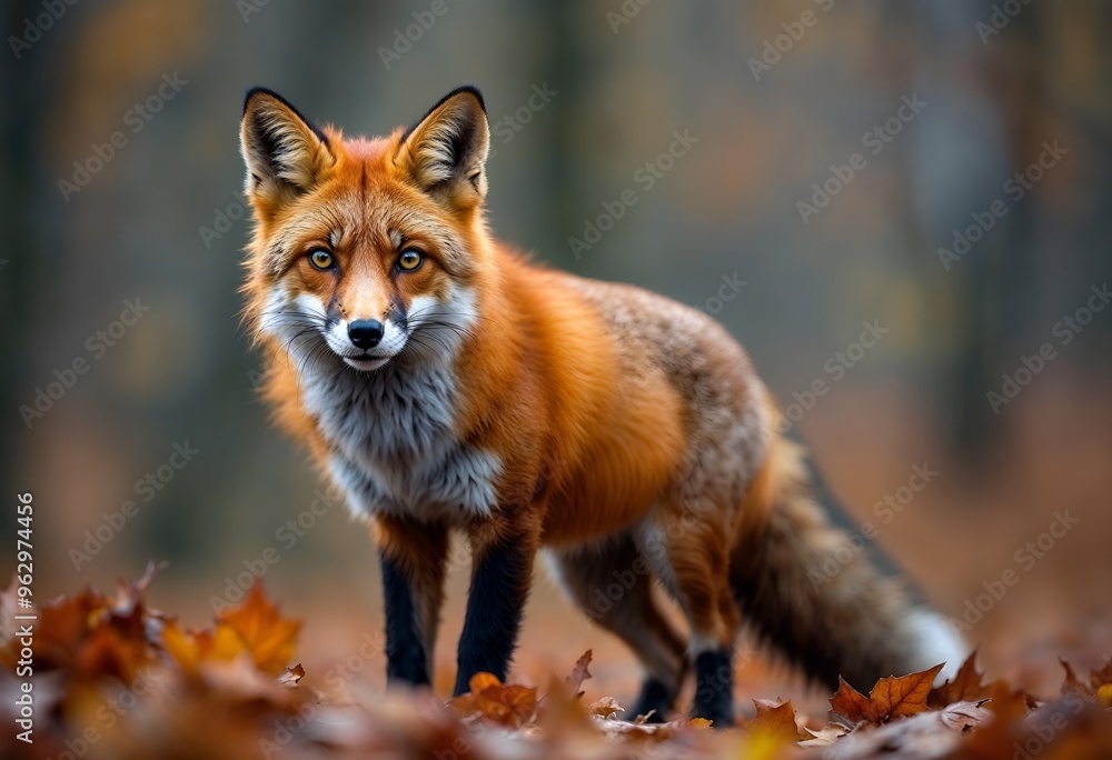 Fototapeta premium Red Fox Standing Gracefully in the Serene Woodland Environment