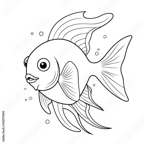 Elegant angelfish outline icon in vector format, ideal for aquatic-themed designs.