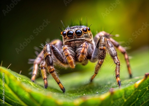 A tiny jumping spider hurtles through the air, its eyes and legs a blur as it leaps from