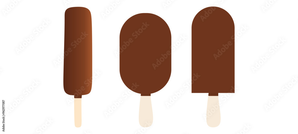 Ice cream covered with chocolate, isolated on white background. Vector Illustration.