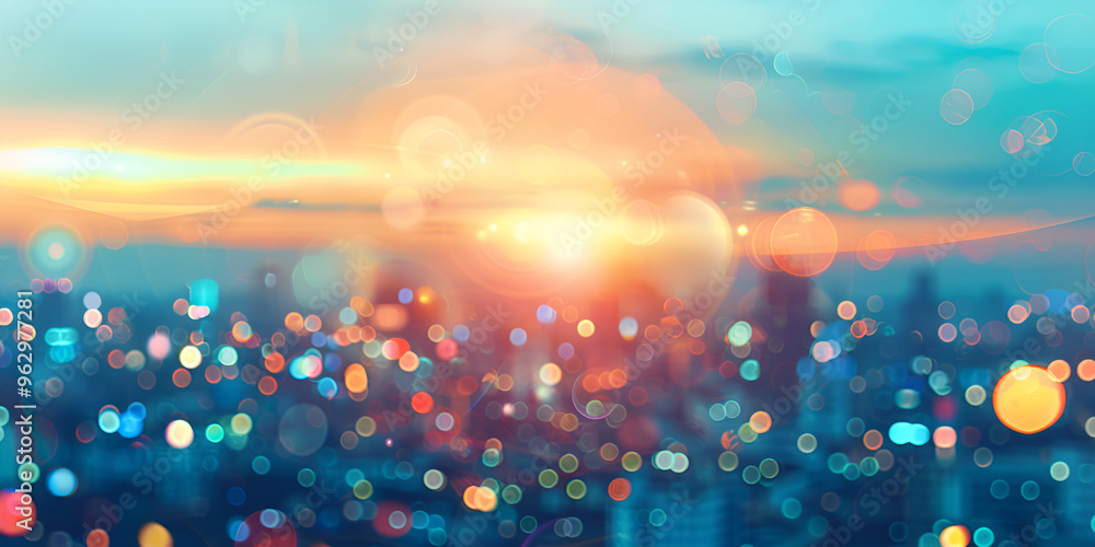Obraz premium Internet network security concept with blurred city abstract lights background, Internet network security, network security, cybersecurity, blurred city lights, abstract background 