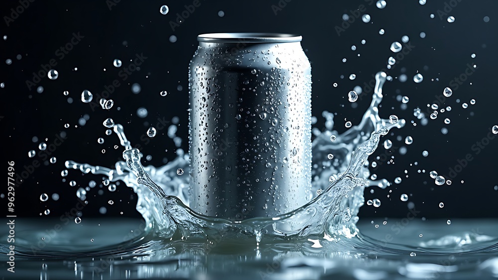 Blank black aluminum 330 ml soda can with drops splash mockup Blank black aluminum 330 ml soda can with drops splash mockup